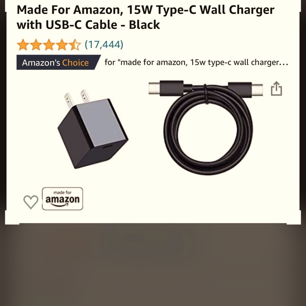 Amazon plug and cord for the new Amazon Fire Kindle